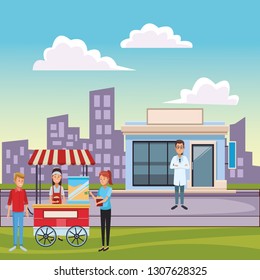pop corn cart cartoon