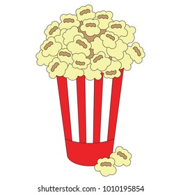 Pop Corn cartoon. Outlined illustration with thin line black stroke