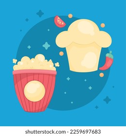 icono del maíz pop y del sombrero del chef