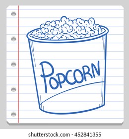 Pop Corn Cinema Notebook School Doodle vector illustration sketch.
