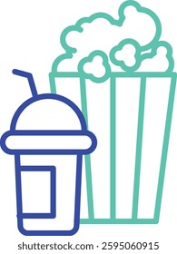 Pop Corn drink outline dual color vector illustration icon design