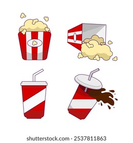 Pop Corn And Drink Vector illustration, cartoon icon colored