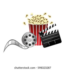 pop corn, film production, film board and 3d glasses, vector illustraction