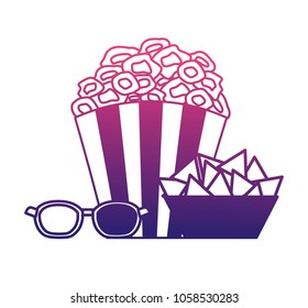pop corn with glasses 3d and snacks cinema icon