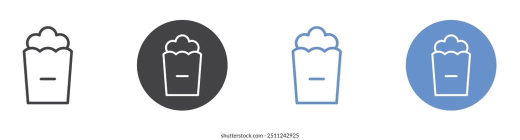 Pop corn icon Flat set in black and white color
