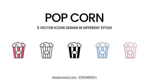 Pop corn Icons set. Suitable for Web Page, Mobile App, UI, UX and GUI design. Vector stock illustration.