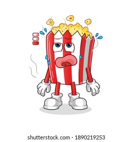 pop corn low battery mascot. cartoon vector