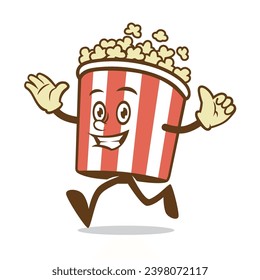 Pop Corn Mascot Design with Happy Running and Thumb Up Hands