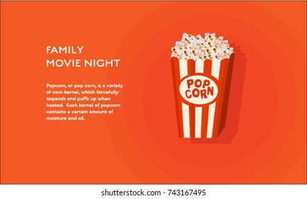 Pop corn movie cinema concept vector flat poster design. Illustration with place for text 