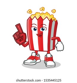 pop corn number one fan mascot vector cartoon illustration