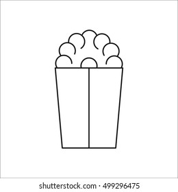 Pop corn in paper bag symbol sign line icon on background