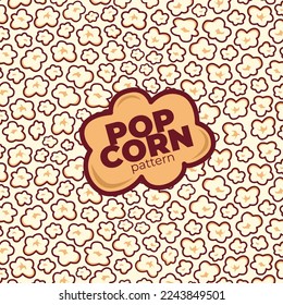 Pop corn pattern for packaging snacks. doodle popcorn. Popcorn fluffy flakes pattern. Popcorn Background with Comic book style.