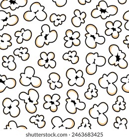 Pop corn pattern for packaging snacks. Popcorn fluffy flakes pattern. Popcorn Background pattern. doodle popcorn. popcorn seamless pattern background.