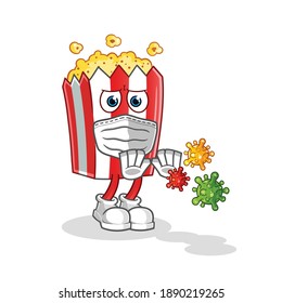 pop corn refuse viruses cartoon. cartoon mascot vector