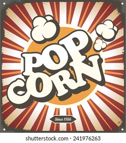 Pop Corn Retro Design Tin Sign. Popcorn Vintage Poster Concept.