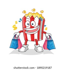 pop corn shoping mascot. cartoon vector