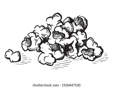 Pop corn sketch style vector illustration. Old hand drawn engraving imitation. Popcorn illustration