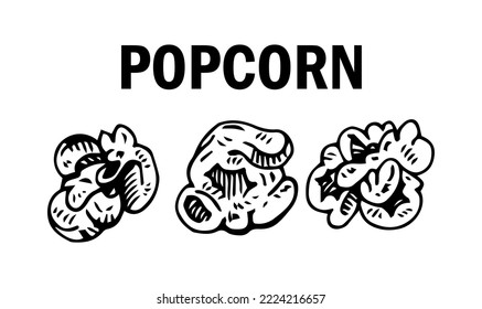 Pop corn sketch style vector illustration. Old hand drawn engraving imitation. Popcorn illustration