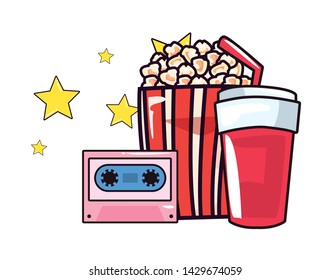 pop corn soda cassette pop art background