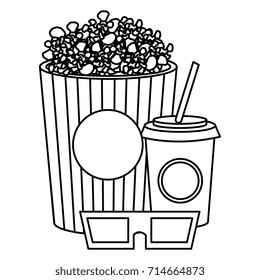 pop corn with soda and glasses 3d