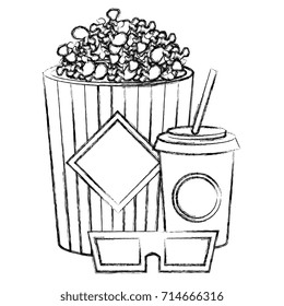 pop corn with soda and glasses 3d