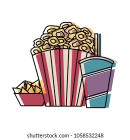 pop corn with soda and snacks cinema icon