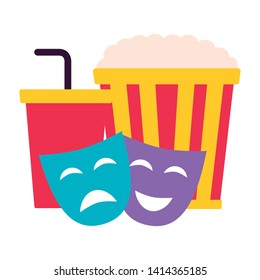 pop corn soda theater masks film cinema design vector illustration