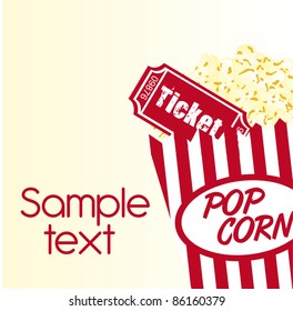 pop corn and ticket with sample text background. vector