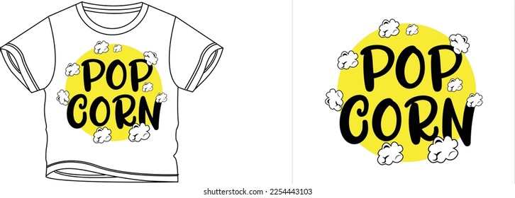 POP corn t-shirt design background color is a white and t-shirt color is a white beautiful color and beautiful design