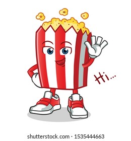 pop corn waving mascot vector cartoon illustration