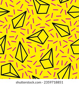 Pop Culture Nineties Seamless Pattern Background Acid Psychedelic Style . Vector illustration of Geometric Wallpaper with Different Triangles