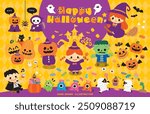 Pop cute Halloween illustration set