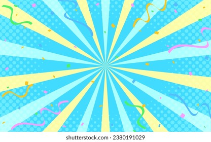 Pop and cute light blue and yellow radial lines with dancing confetti