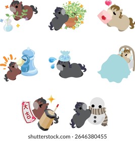 The pop and cute pony illustration set.