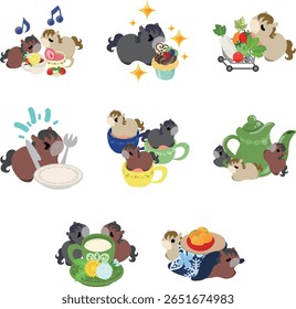 O conjunto de ilustração pônei pop e bonito.