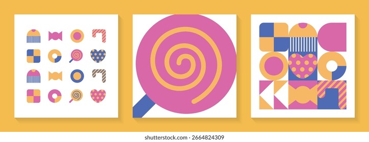 Pop und süße Süßigkeiten Symbol-Set