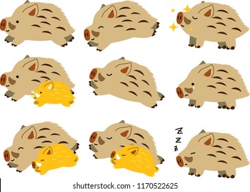 Pop Cute wild boar illustration set