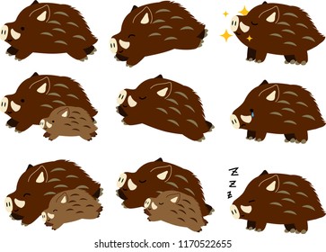 Pop Cute wild boar illustration set