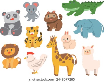 Pop deformed animal illustration set