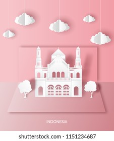 Pop up design concept,famous landmark of Indonesia,paper cut style vector illustration.