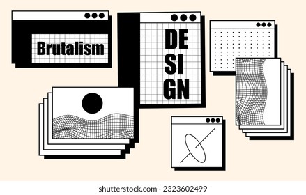 Pop up design.Brutalist black template. Computer layout. Notebook design. Vector templates for social media marketing. Gradient background. Cover design.