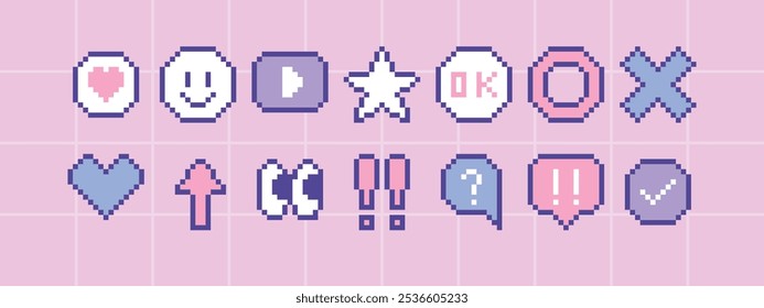 Pop Dot Icon Set ( Pixel Vetor Girly Cute Pink Pixel Art Comunicação Retro Digital Video Game )