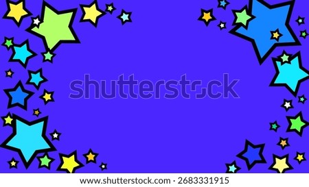 A pop and eye-catching blue wide background illustration frame with colorful stars popping out
