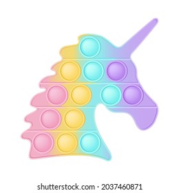 Pop it a fashionable silicon toy for fidgets. Addictive anti-stress unicorn toy in pastel colors. Bubble sensory developing popit for kids fingers. Vector illustration isolated on a white background.