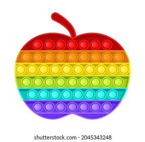 Pop it fidget, antiestresor vector de juguete en estilo plano. Jugadores sensoriales de moda de manzana. Juguete de mano colorido para los niños, empujar burbujas para disfrutar. Juego anti estrés infantil. 