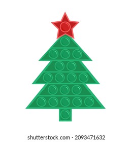 Pop it fidget toy, Christmas tree with star. Vector Illustration for printing, backgrounds, covers, packaging, greeting cards, posters, sticker, textile, seasonal design. Isolated on white background.