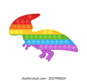 Pop it fidget. Trendy sensory plaything. Dinosaur shaped antistress children game. Colorful hand toy with push bubbles. Vector illustration in flat cartoon style.