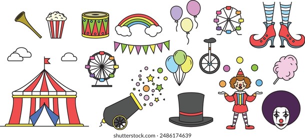 Pop Flat Color Art Style Happy Carnival Circus Festival