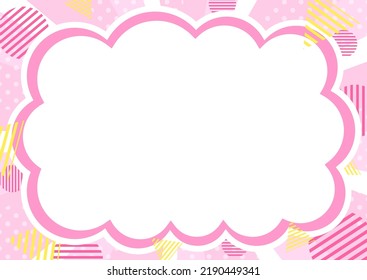 Pop fluffy balloon frame and geometric pattern on pink concentrated line background.