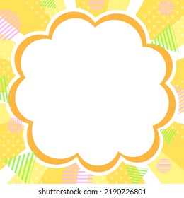 Pop fluffy balloon frame and geometric pattern on yellow concentrated line background.